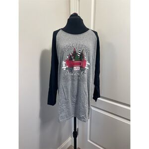 Jerzees Women's Gray Christmas Tree Truck Raglan Tee Long Sleeve XL or 4X